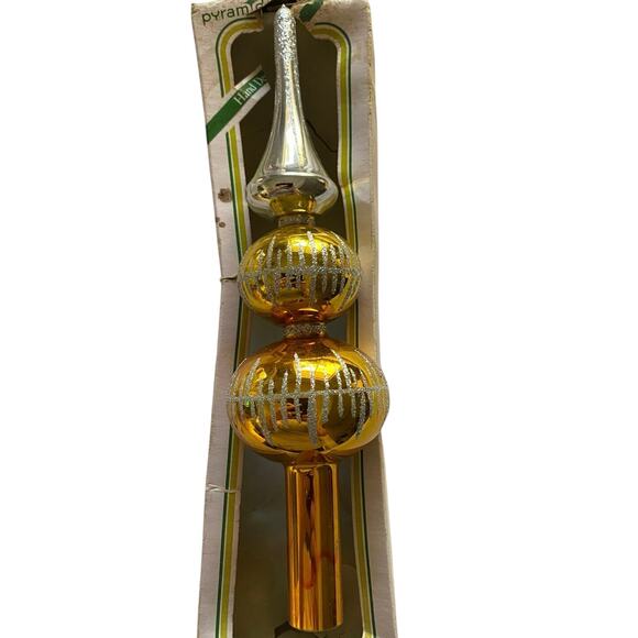 Vintage 11" Gold and Silver‎ Glitter Glass Indent Tree Topper Christmas Rauch 92 - Picture 2 of 9